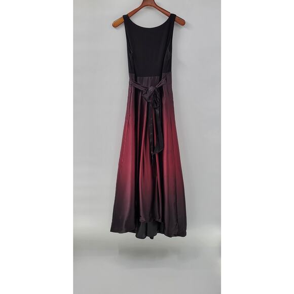 SLNY Ombre Satin Wrap Gown Size 10 Black Maroon Formal Maxi Dress Evening - Picture 8 of 16